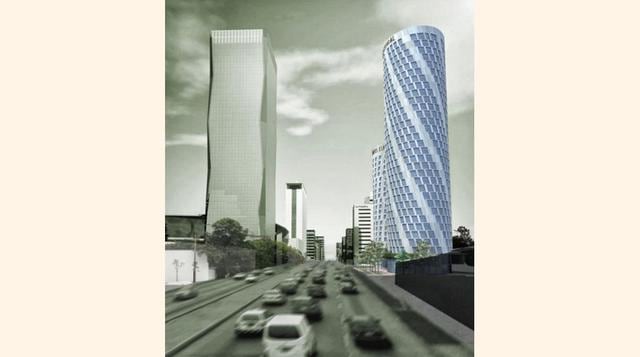 Torre Elipse. En el mismo terreno en el que se iba a construir la Torre Javier Prado, se proyectó hacer dos torres. Una de oficinas de 34 pisos y otra de 22 pisos donde se ubicaría el Hotel Pullman. (Imagen: Alto Efecto)