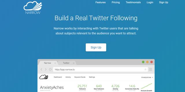 FOTO 5 | 5. Narrow.ioEsta plataforma te permite incrementar el número de seguidores en tu cuenta de Twitter de manera rápida y sencilla. No solo eso, estos followers serán personas reales verdaderamente interesadas en el mensaje que das.