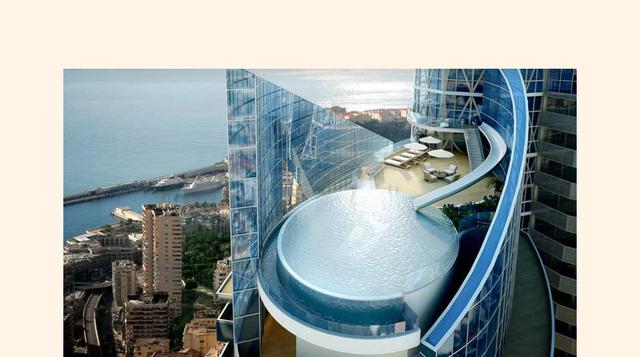 Vista de la piscina privada sin fin en la terraza, que se une a una pista de baile por medio de un tobogán de agua. (Foto: Megaricos)