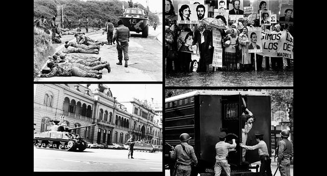FOTO 5 | 1982: Durante la guerra sucia de Argentina, la dictadura militar tomó préstamos, principalmente de bancos estadounidenses y británicos, para financiar proyectos de infraestructura e industrias estatales. La deuda externa de la nación se infló a US$46.000 millones, desde US$8.000 millones. Luego, los precios de las materias primas colapsaron nuevamente cuando la Fed, bajo el liderazgo de Paul Volcker, elevó las tasas de interés estadounidenses hasta 20% para controlar la inflación, provocando una crisis de endeudamiento en América Latina y el resto del mundo en desarrollo. Argentina se convirtió en uno de los 27 países -de los cuales 16 eran de América Latina- que reprogramó su deuda. 
Imagen superior izquierda: tropas británicas se rinden en Puerto Stanley, Islas Malvinas, en 1982.
Imagen inferior izquierda: soldados custodian la Casa Rosada después de un golpe de Estado en 1976.
Imagen superior derecha: madres sostienen fotos de sus hijos desaparecidos durante una manifestación contra la dictadura.
Imagen inferior derecha: arrestan a manifestante en Buenos Aires en 1982. (Foto: Getty)