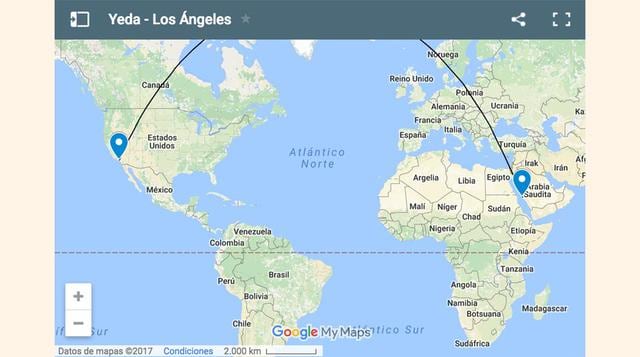 6. Yeda – Los Ángeles: 13.409 km, 16 horas 40 minutos.