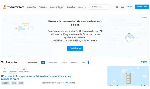StackOverflow Este sitio resuelve cualquier duda de programación que pudieras tener. Otras buenas fuentes para este tipo de conocimientos son Learn X in Y Minutes, Codecademy y W3Schools.