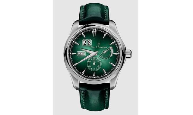 Carl F. Bucherer. Manero PowerReserveLa cara más clásica de esta manufactura de Lucerna (Suiza) llega ahora equipada con un movimiento automático manufactura con gran indicador de fecha. Este modelo con esfera verde está limitado a 188 ejemplares. Caja de