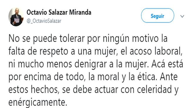 Octavio Salazar: "Ante estos hechos, se debe actuar con celeridad y enérgicamente". (Foto: Captura)