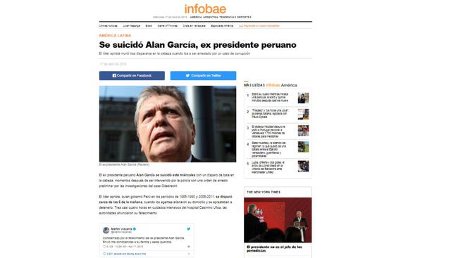 Alan García falleció este miércoles en el hospital Casimiro Ulloa. (Captura: Infobae)