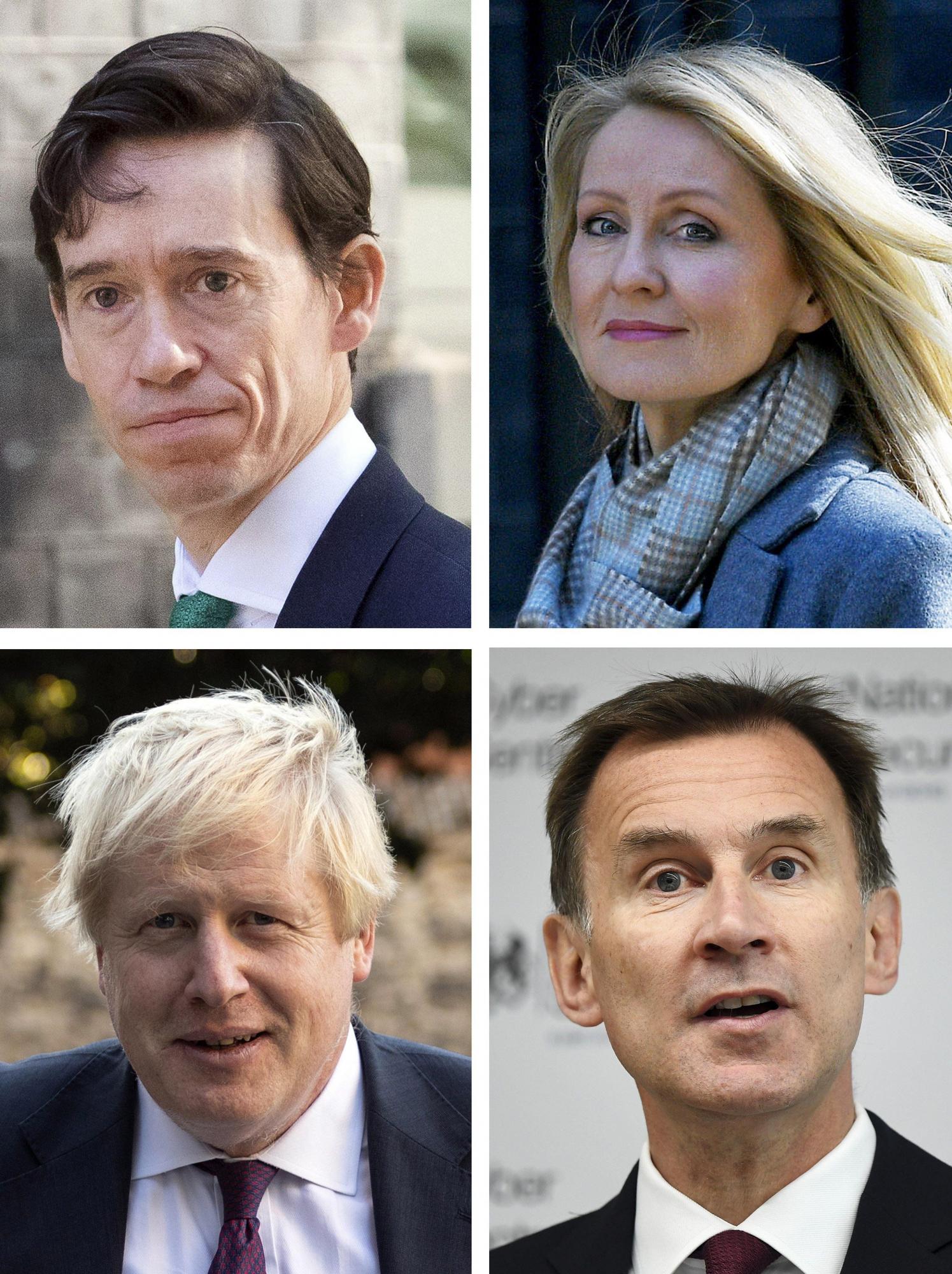 Candidatos a primer ministro del Reino Unido: Rory Stewart (i1), Esther McVey (d2), Boris Johnson (i3) y Jeremy Hunt (d4). (Foto: EFE)