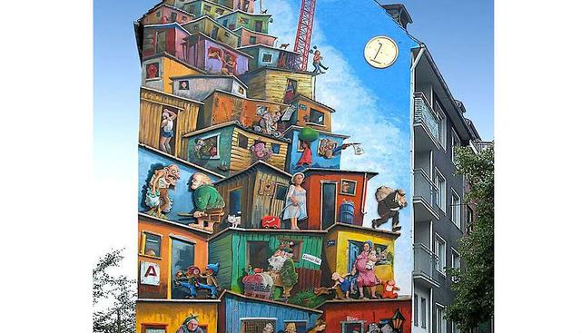 Este edificio localizado en Dusseldorf, Alemania, cuenta con un increíble mural realizado por el artista Klaus Klinger. (Fuente: Pinterest / Mural Locator)