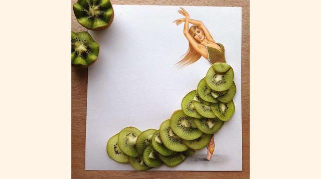 FOTO 9 | Boceto de moda realizado con rodajas de kiwi.