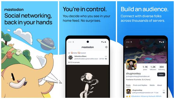 Mastodon es un servicio gratuito en donde los usuarios son los propios moderadores. (Foto: captura Google Play)