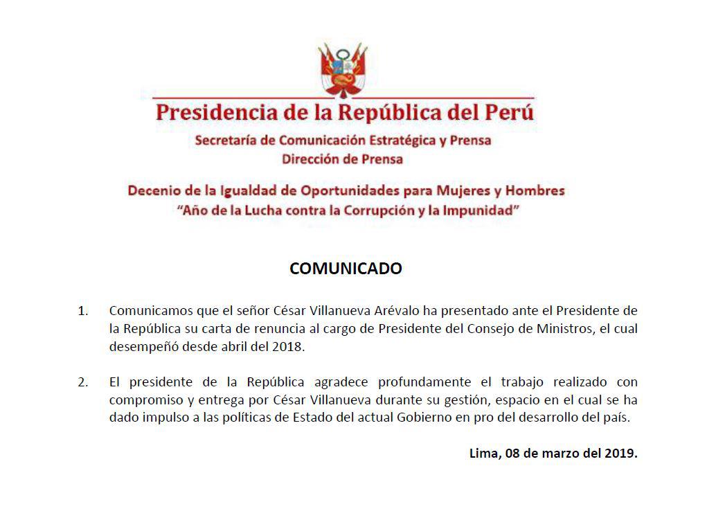 Renuncia de César Villanueva