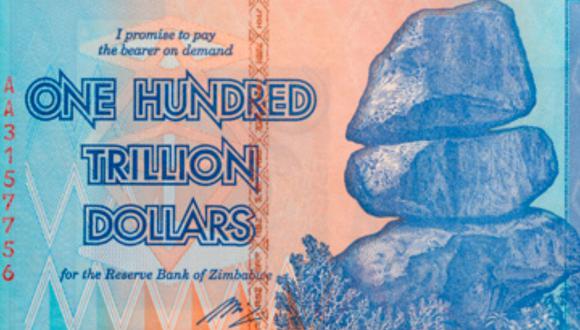 El billete de 100 trillones de dólares apareció en 2019 (Foto: Banco Central de Zimbabue)