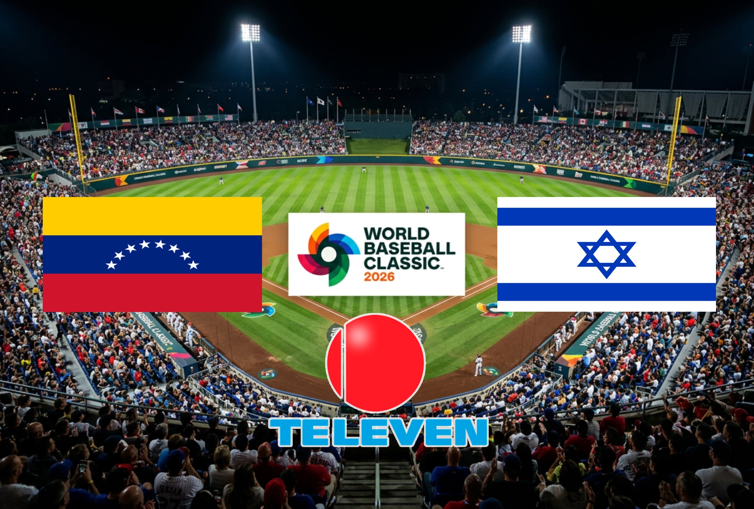 MIAMI, FLORIDA (ESTADOS UNIDOS), 07/03/2026.- Cobertura oficial de Televen EN VIVO EN DIRECTO para ver el juego de Venezuela e Israel este sábado 7 de marzo por la Jornada 2 del Grupo D del Clásico Mundial de Béisbol desde el LoanDepot Park de Miami, Florida. FOTO DE NOÉ YACTAYO CREADA CON PERPLEXITY AI PARA GESTIÓN MIX