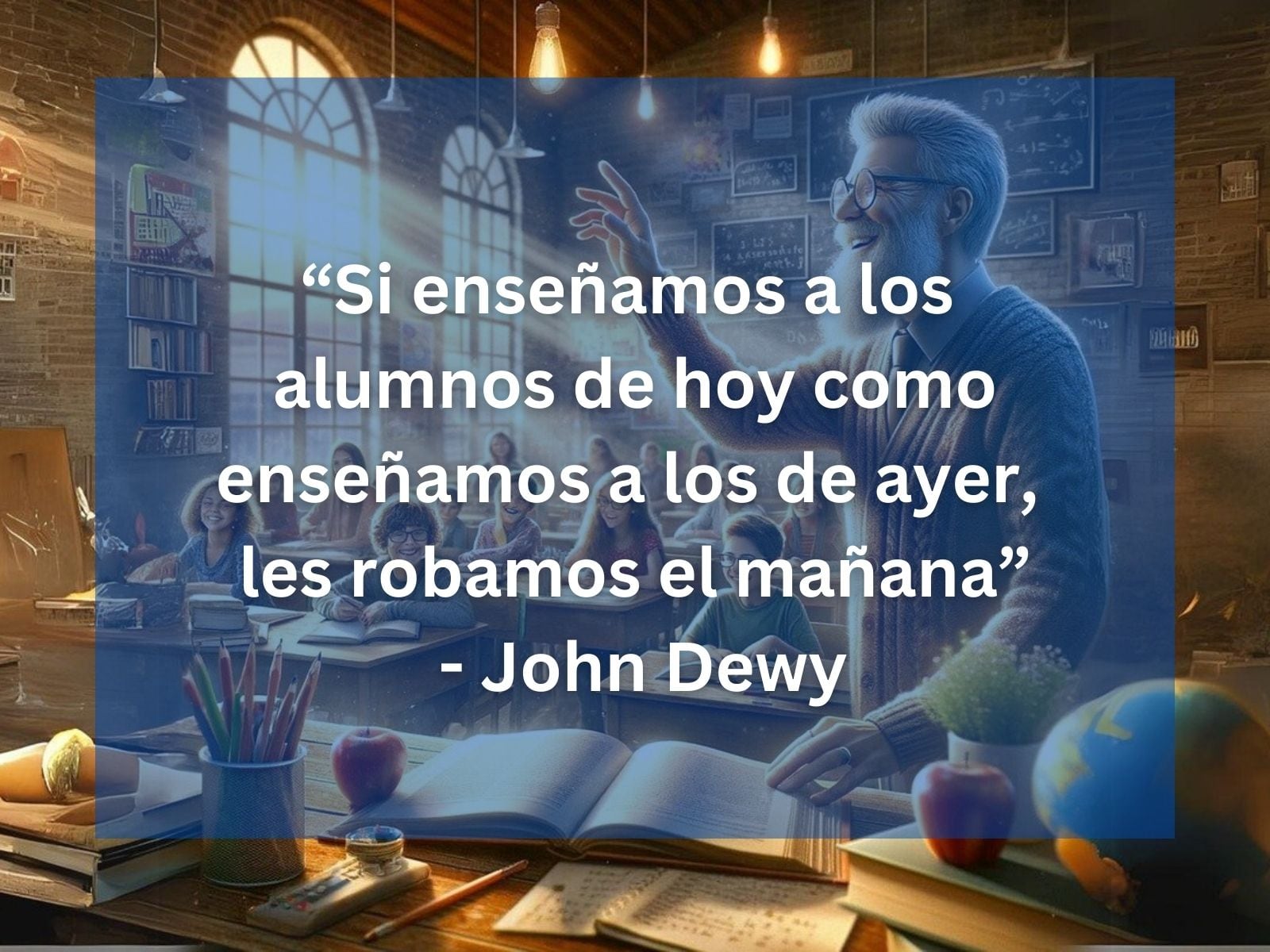 "Si enseñamos a los alumnos de hoy como enseñamos a los de ayer, les robamos el mañana" - John Dewy | Imagen de Alejandro Serralvo Bermúdez en Pixabay / Composición Mix