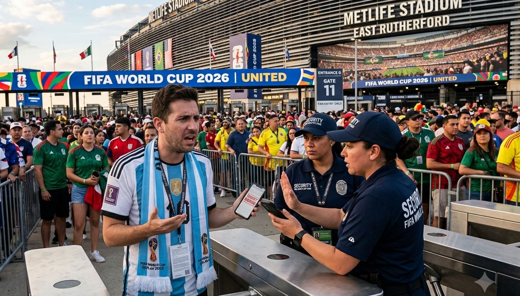 Ni goles ni fiesta en la tribuna para un grupo de aficionados de un país tras un acuerdo de seguridad (Foto: Imagen creada por Gestión MIX usando Gemini)