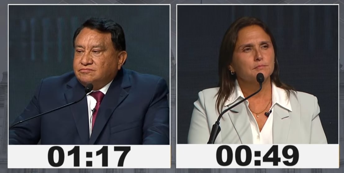 Debate presidencial. Bloque 1 fue sobre seguridad. Participaron Marisol Pérez Tello y José Luna Gálvez. Captura: Debate JNE