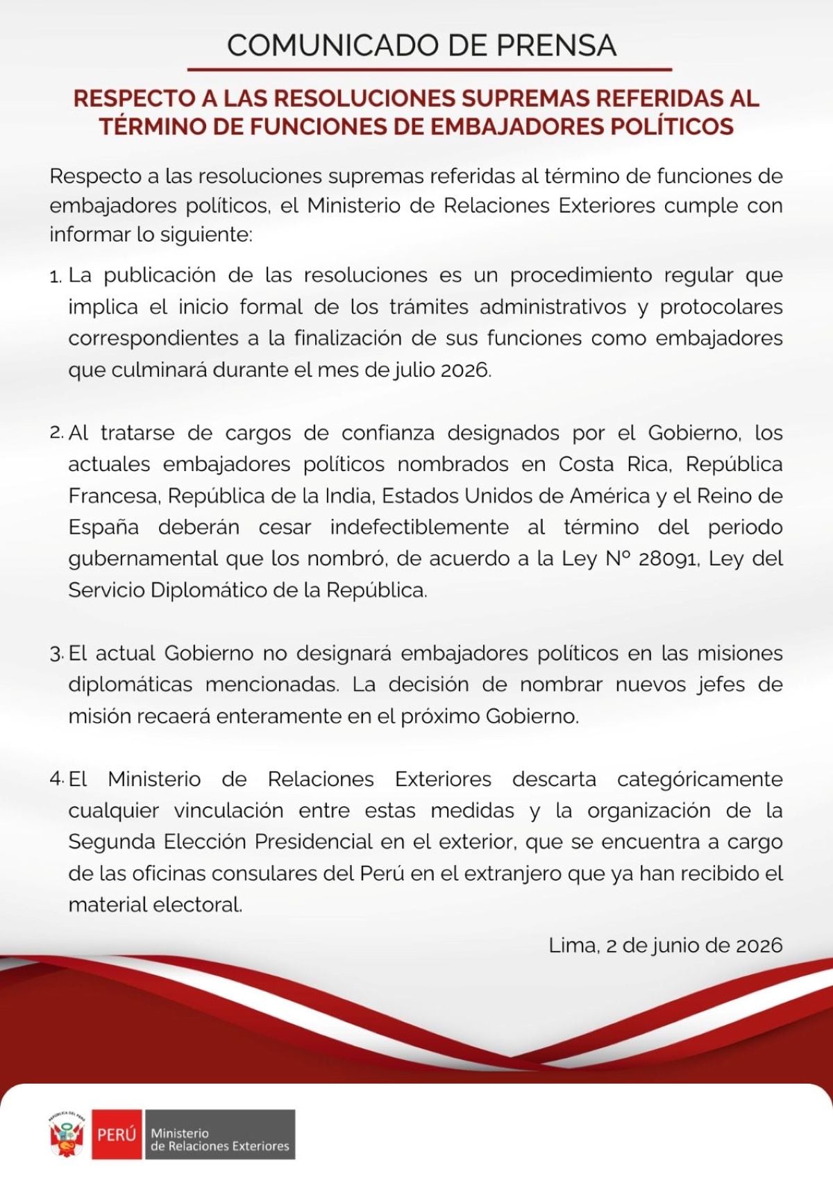 Comunicado de Cancillería. Foto: X.