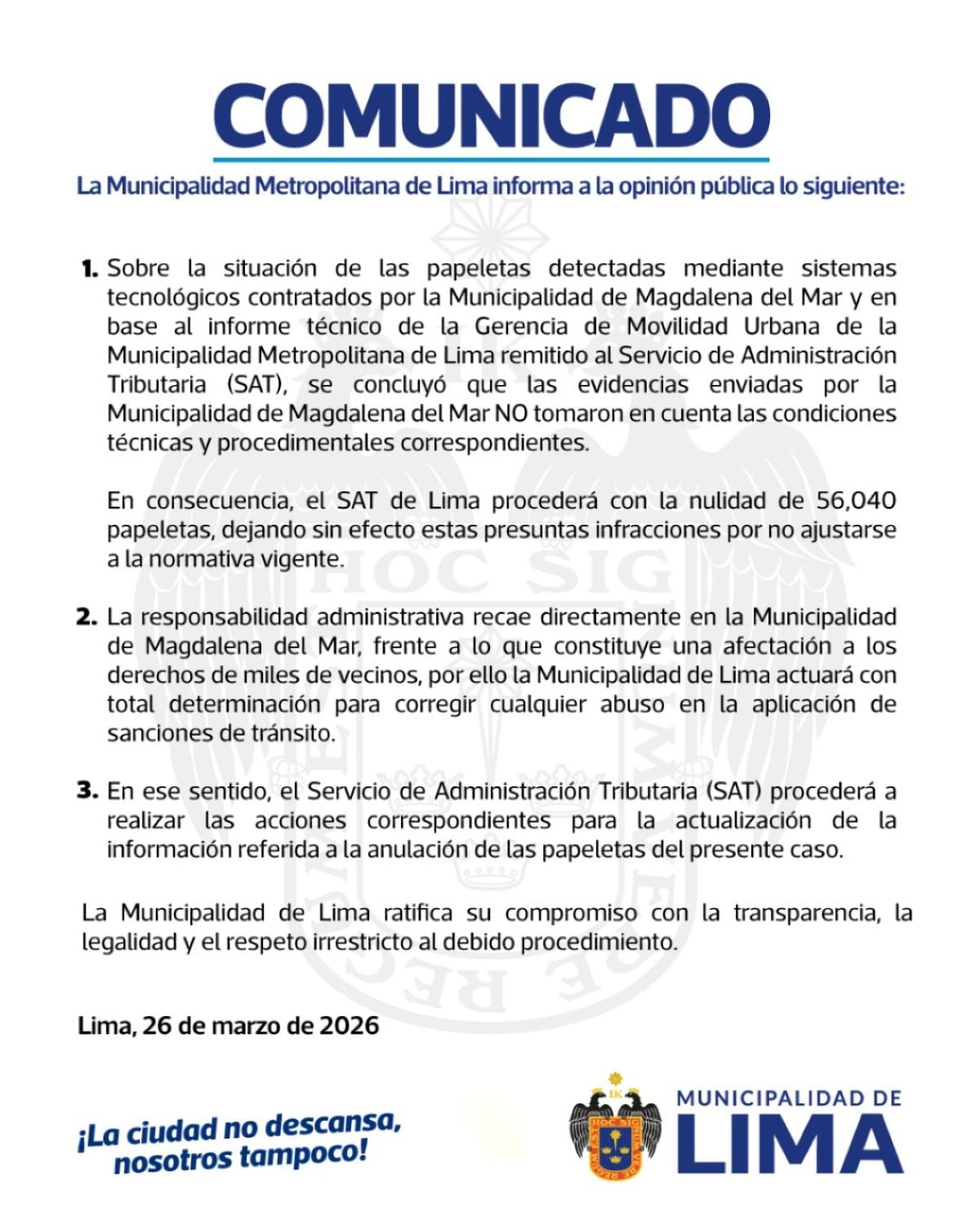 Comunicado de la MML. Foto: X.