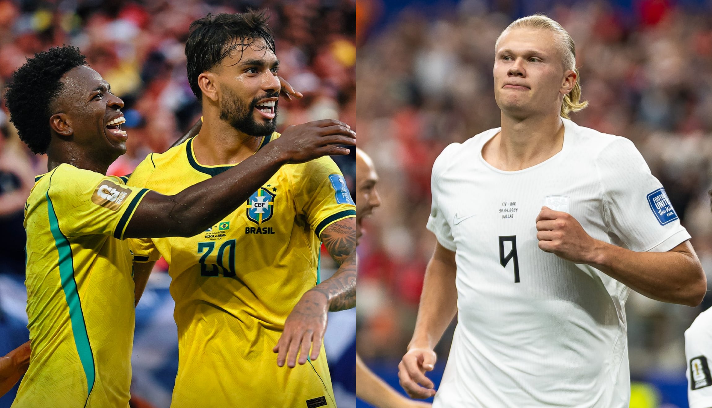 Consulta dónde puedes ver Brasil vs. Noruega EN VIVO, con Vinicius y Haaland, este domingo 5 de julio, por los octavos de final del Mundial de Fútbol 2026. (Foto: @cbf_futebol / @nff_landslag / Composición Depor)