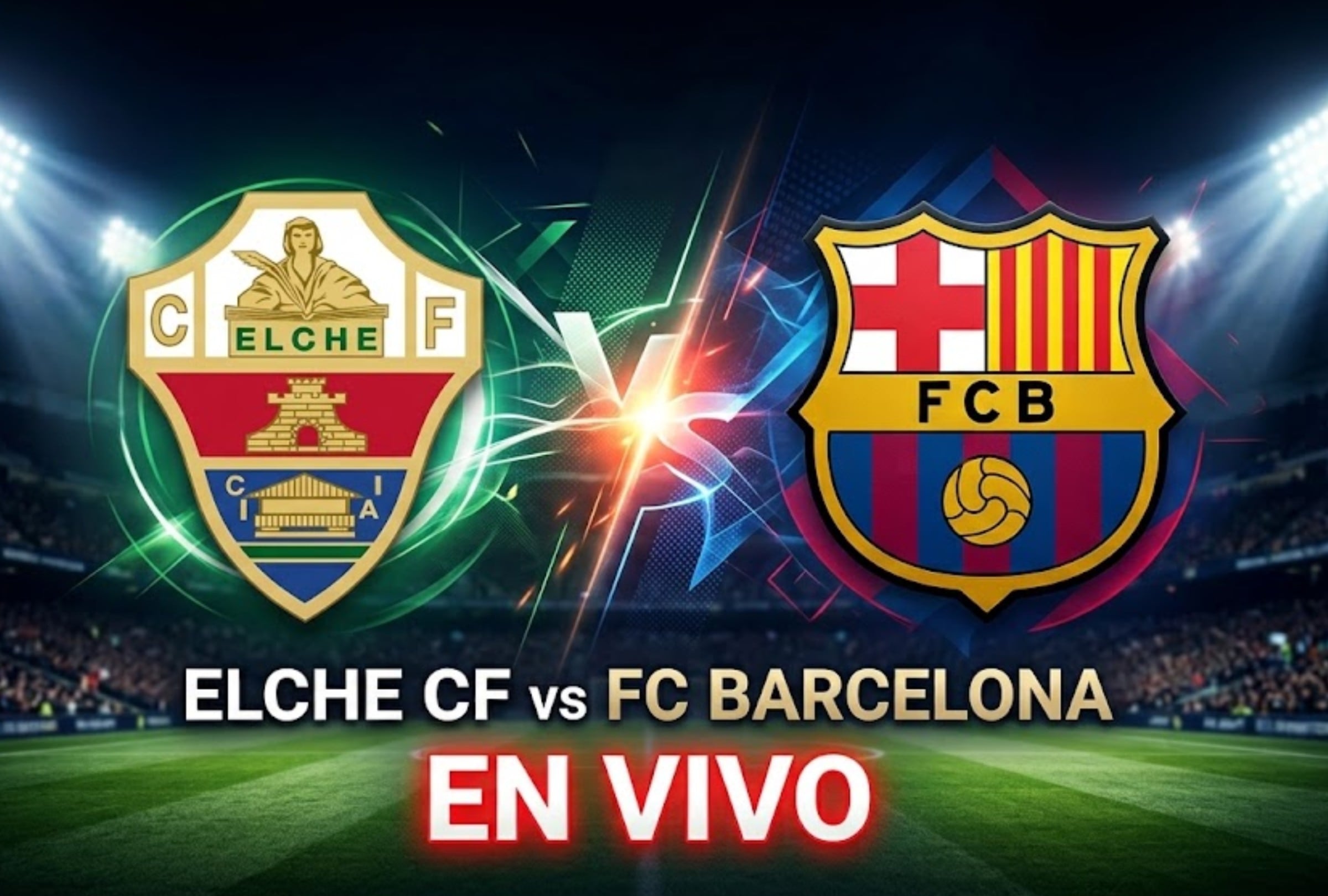ELCHE, ALICANTE, COMUNIDAD VALENCIANA, ESPAÑA, 23-08-26.- Horarios y canales de TV para ver EN DIRECTO el partido entre Barcelona vs. Elche en el Estadio Manuel Martínez Valero que se encuentra en la Comunidad Valenciana y es válido por la segunda fecha de LaLiga. FOTO: Imagen creada por la IA de Gemini.