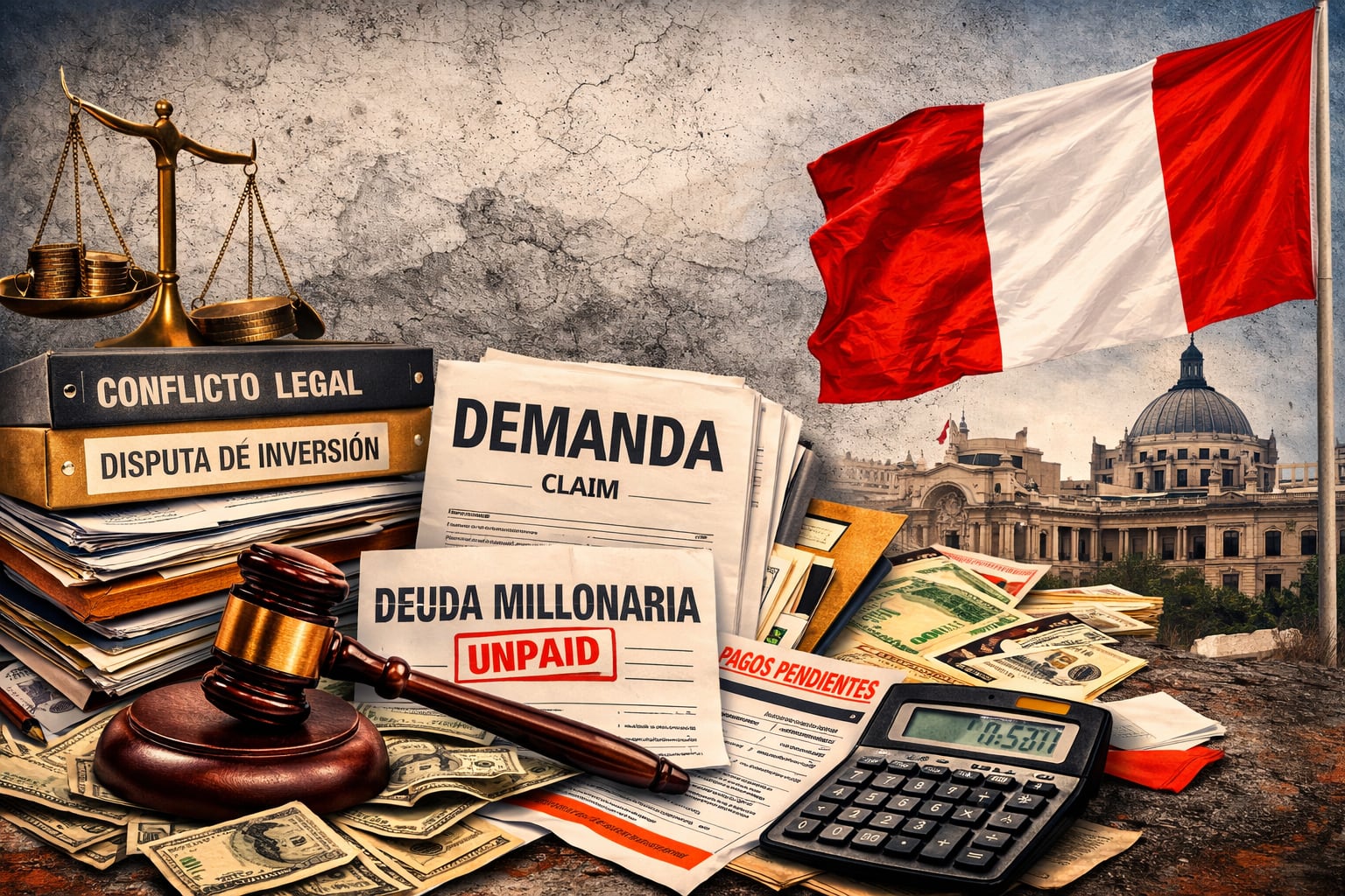 El año pasado el Gobierno estimó que arbitrajes como los del CIADI, en caso se pierdan todos, podrían equivaler a 9.28% del PBI: unos US$ 30 mil millones. Fotocomposición: ChatGPT, Alessandro Azurín, Diario Gestión.