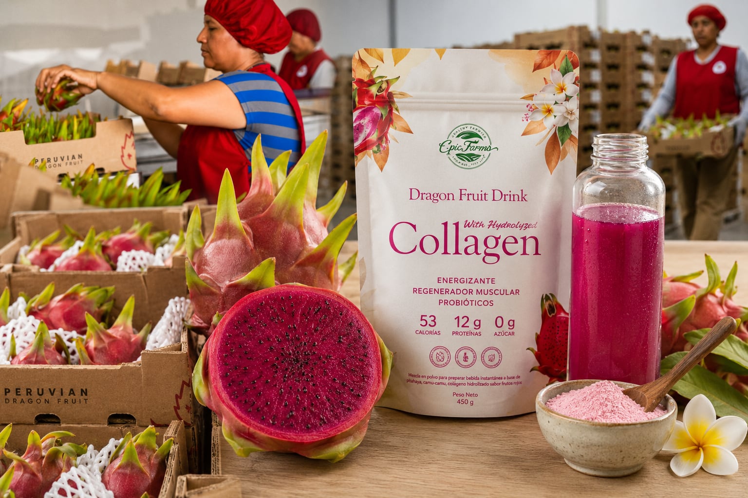 La agroexportadora peruana busca ampliar el aprovechamiento comercial de la pitahaya mediante productos de valor agregado. (Foto: composición/Epic Farms)