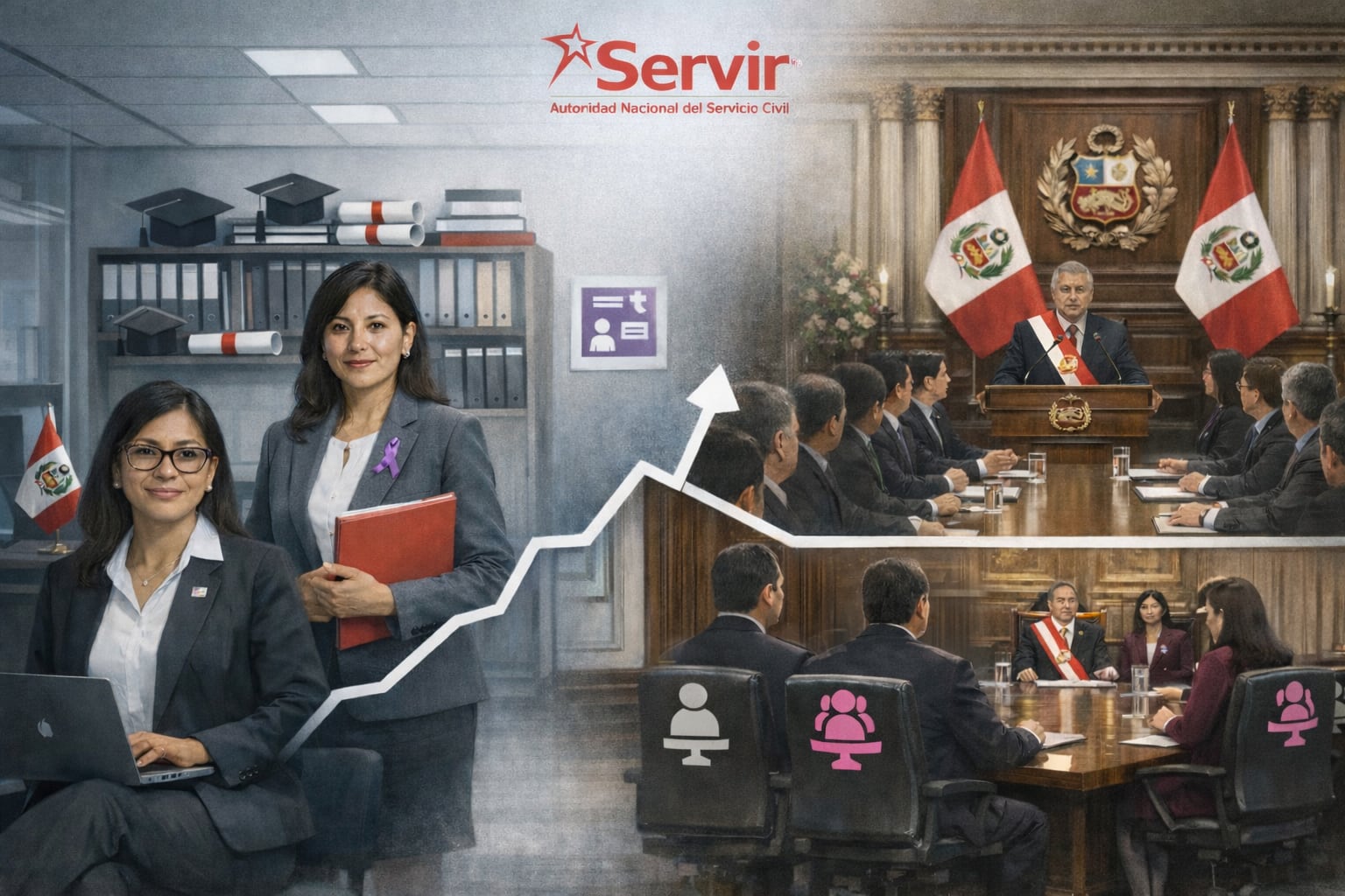 En las municipalidades es donde más ha crecido la presencia femenina entre 2017 y 2025, un 70.8%. Fotocomposición: ChatGPT, Perplexity, Alessandro Azurín, Diario Gestión.