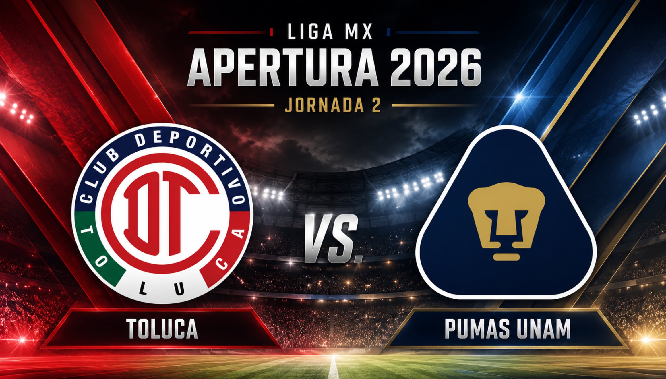 Toluca recibe a Pumas UNAM en una nueva fecha del Torneo Apertura 2026 de la Liga MX. Revisa las opciones para seguir el partido en vivo por televisión abierta y plataformas digitales en México. | Imagen creada por Gestión Mix utilizando la IA de Chat GPT / Composición GEC