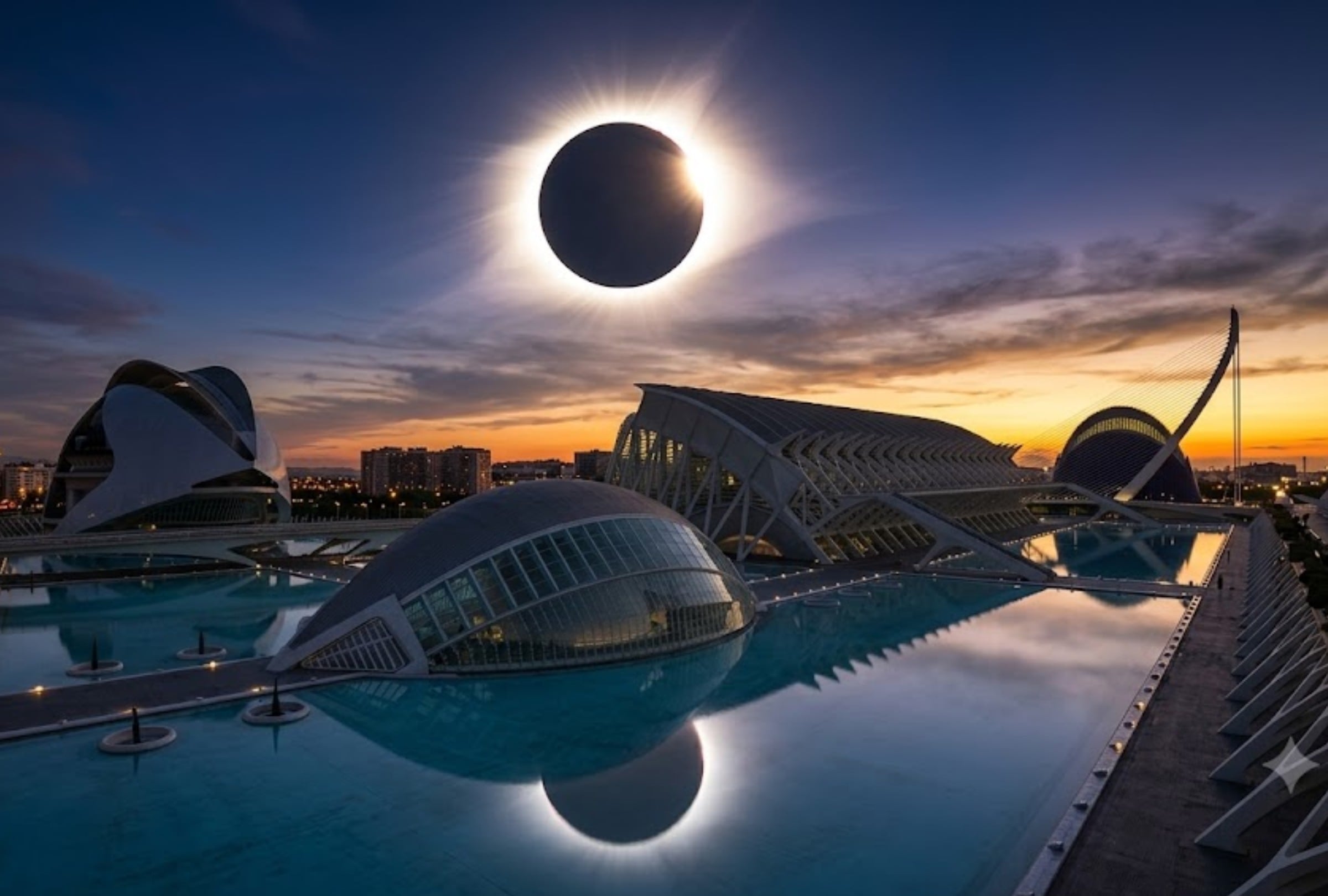 Revisa los horarios, dónde ver y canales de TV que transmitirán EN DIRECTO el eclipse solar de este miércoles 12 de agosto en la Comunidad Valenciana. FOTO: Imagen creada por Gemini.