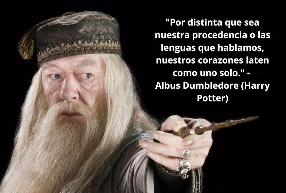 "Por distinta que sea nuestra procedencia o las lenguas que hablamos, nuestros corazones laten como uno solo." - Albus Dumbledore - Harry Potter (Canva.com / Noé Yactayo)