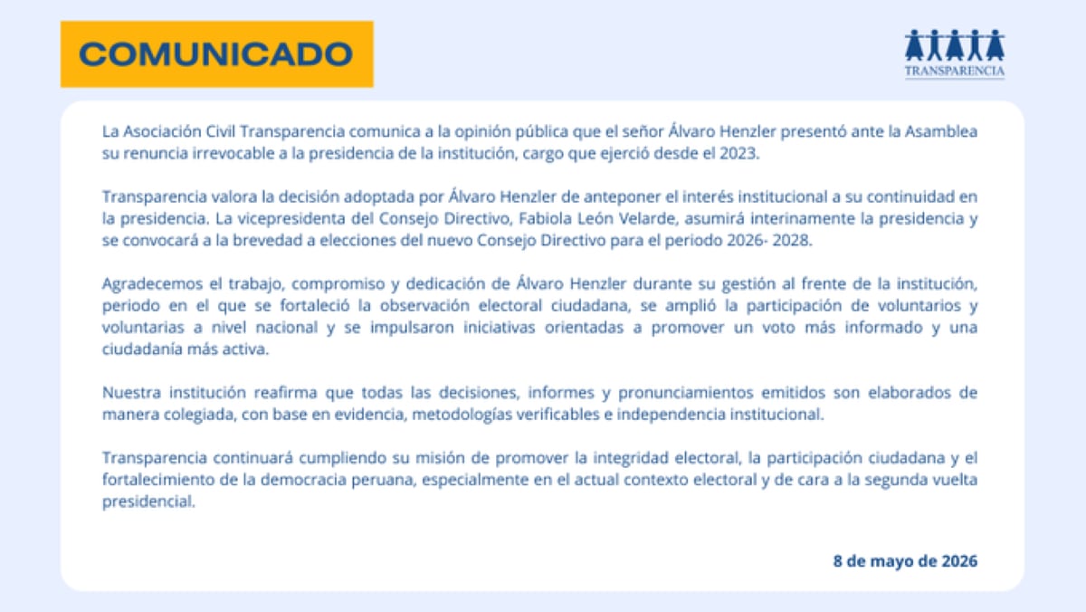 Comunicado de la Asociación Civil Transparencia. Foto: X.
