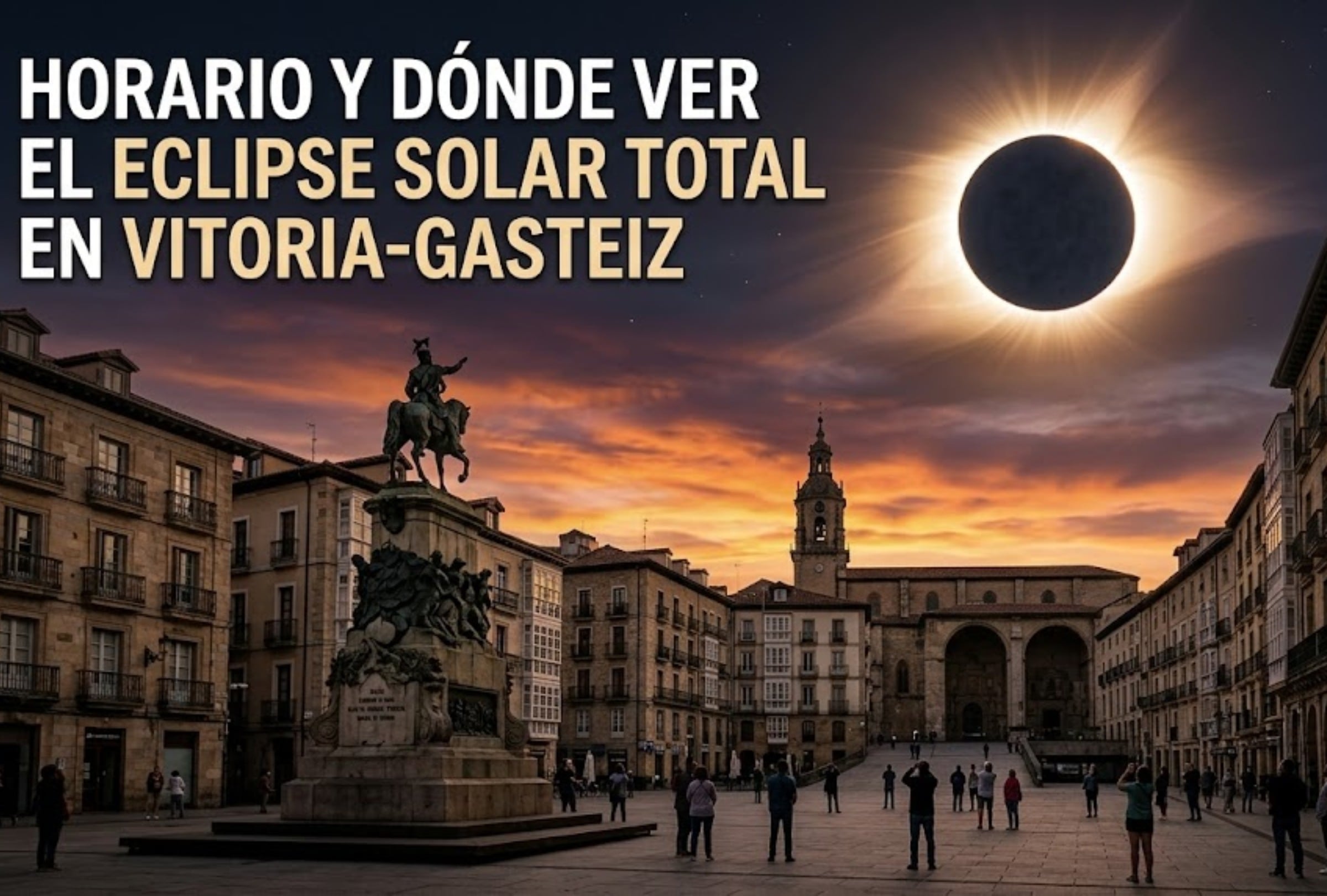Hora, lugares y canal de TV para ver EN DIRECTO el eclipse solar en Vitoria-Gasteiz hoy miércoles 12 de agosto. FOTO: Imagen creada por la IA de Gemini.