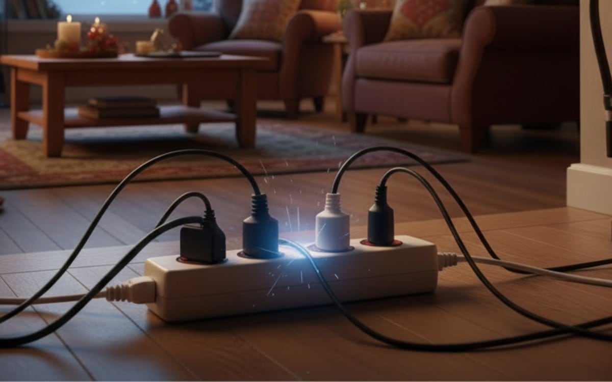 Expertos advierten que el mayor uso de calefactores y electrodomésticos dispara los incendios eléctricos entre noviembre y febrero y explican las señales de alerta que no deben ignorarse. (Imagen generada con la IA de Perplexity)