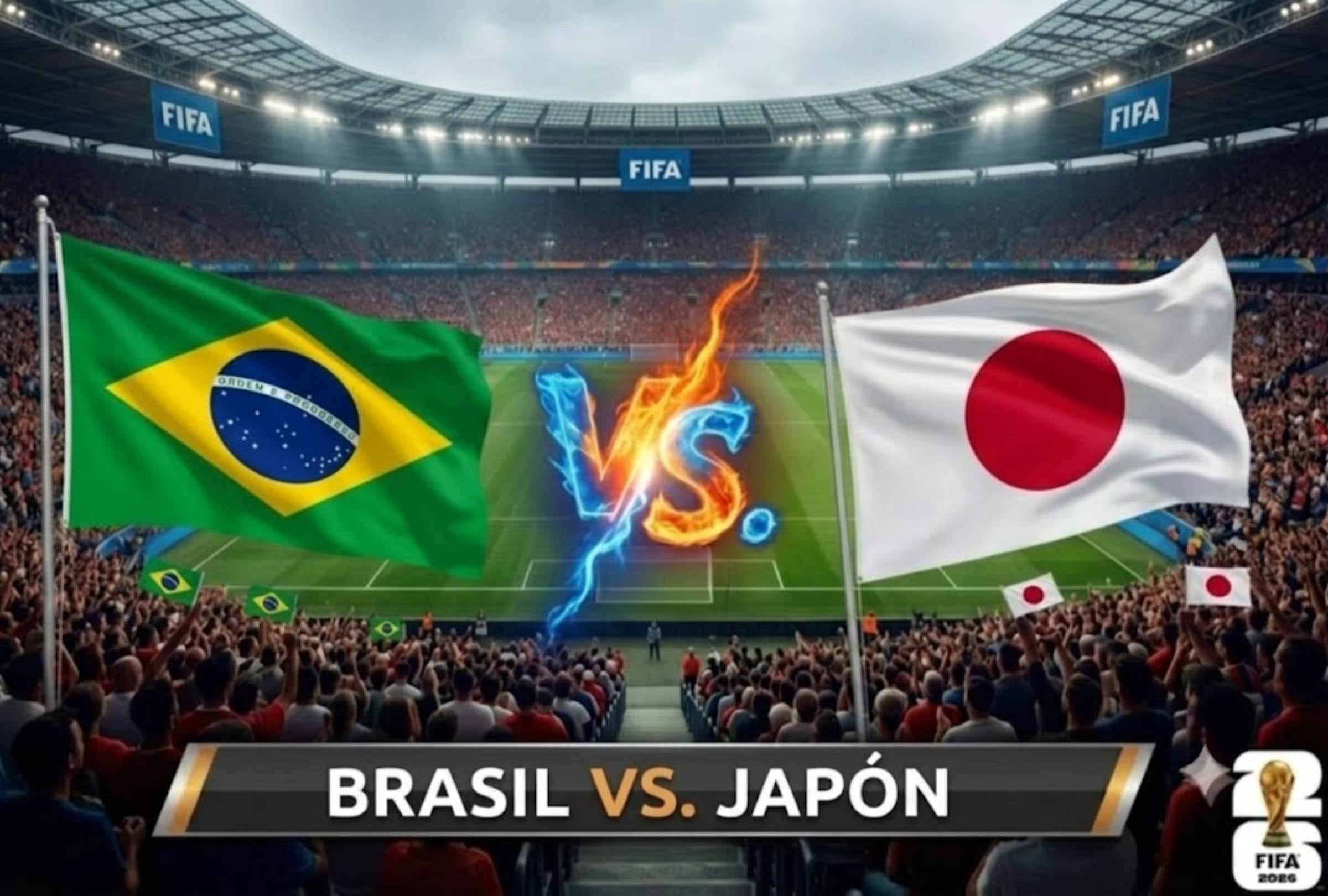 HOUSTON, TEXAS (ESTADOS UNIDOS), 29/06/2026.- Horarios y canales para ver Brasil vs. Japón por los 16avos de final del Mundial 2026 en Estados Unidos, España y México. El duelo se realizará en NRG Stadium, Houston, Texas, EE. UU. Imagen creada por Gemini.