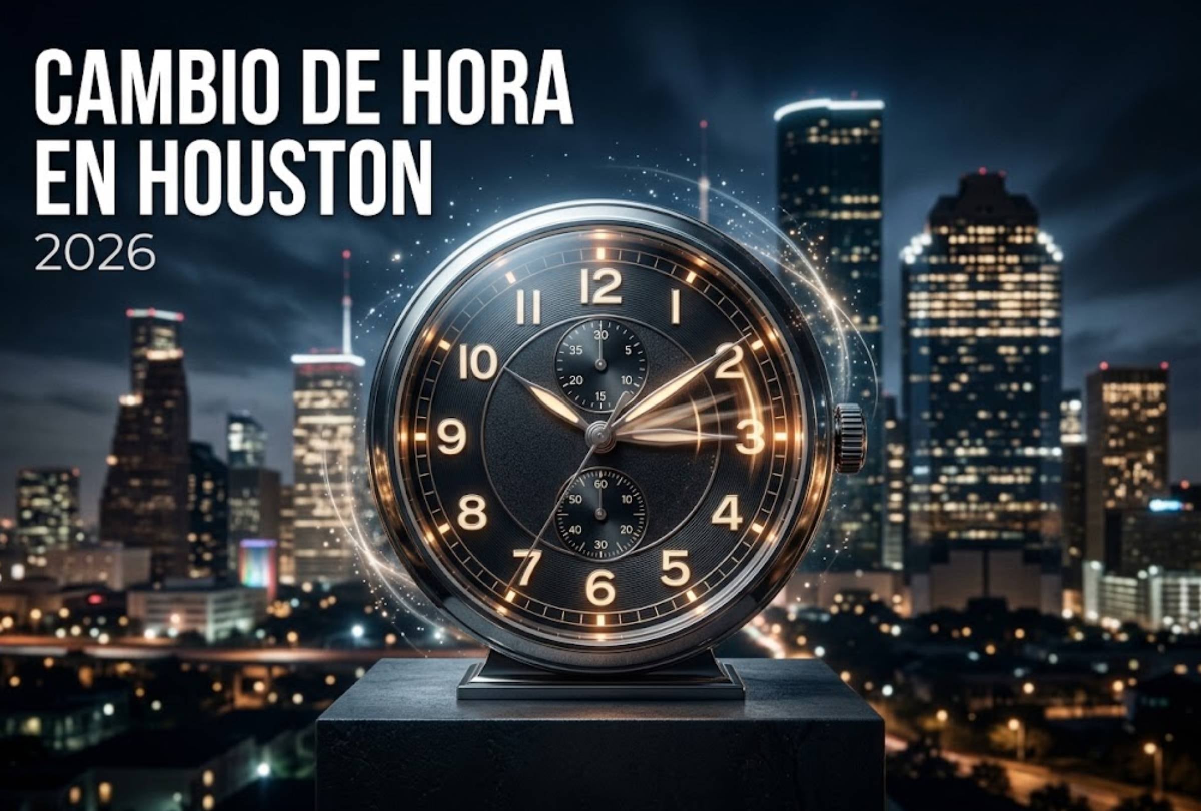 HOUSTON, ESTADOS UNIDOS. Conoce cuándo cambia la hora en Houston en el año 2026: atento a los detalles y la fecha en que deberás adelantar el reloj. FOTO: Imagen creada con Gemini.