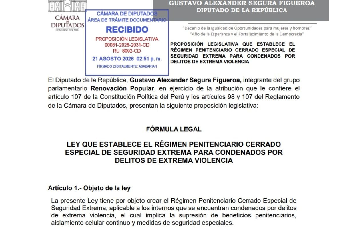 El proyecto plantea que los internos permanezcan 23 horas al día en celdas individuales y tengan solo una hora de patio. Foto: Congreso.