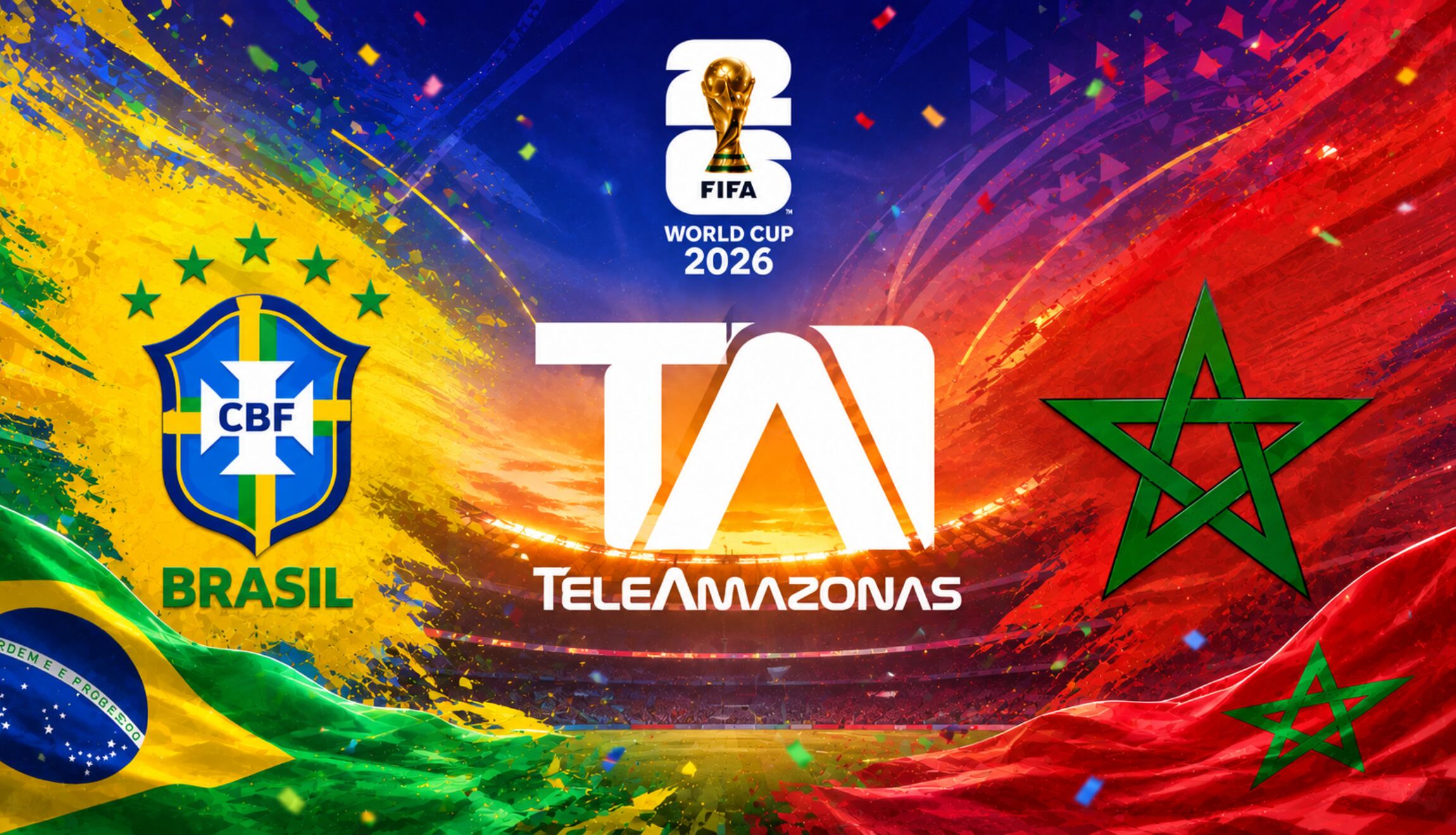 Señal de Teleamazonas (Canal 5 de Ecuador) para ver la transmisión de Brasil vs. Marruecos en vivo y en directo, este sábado 13 de junio, desde el MetLife Stadium por el Mundial 2026. (Foto: Imagen creada Gestión Mix utilizando la IA de Chat GPT)