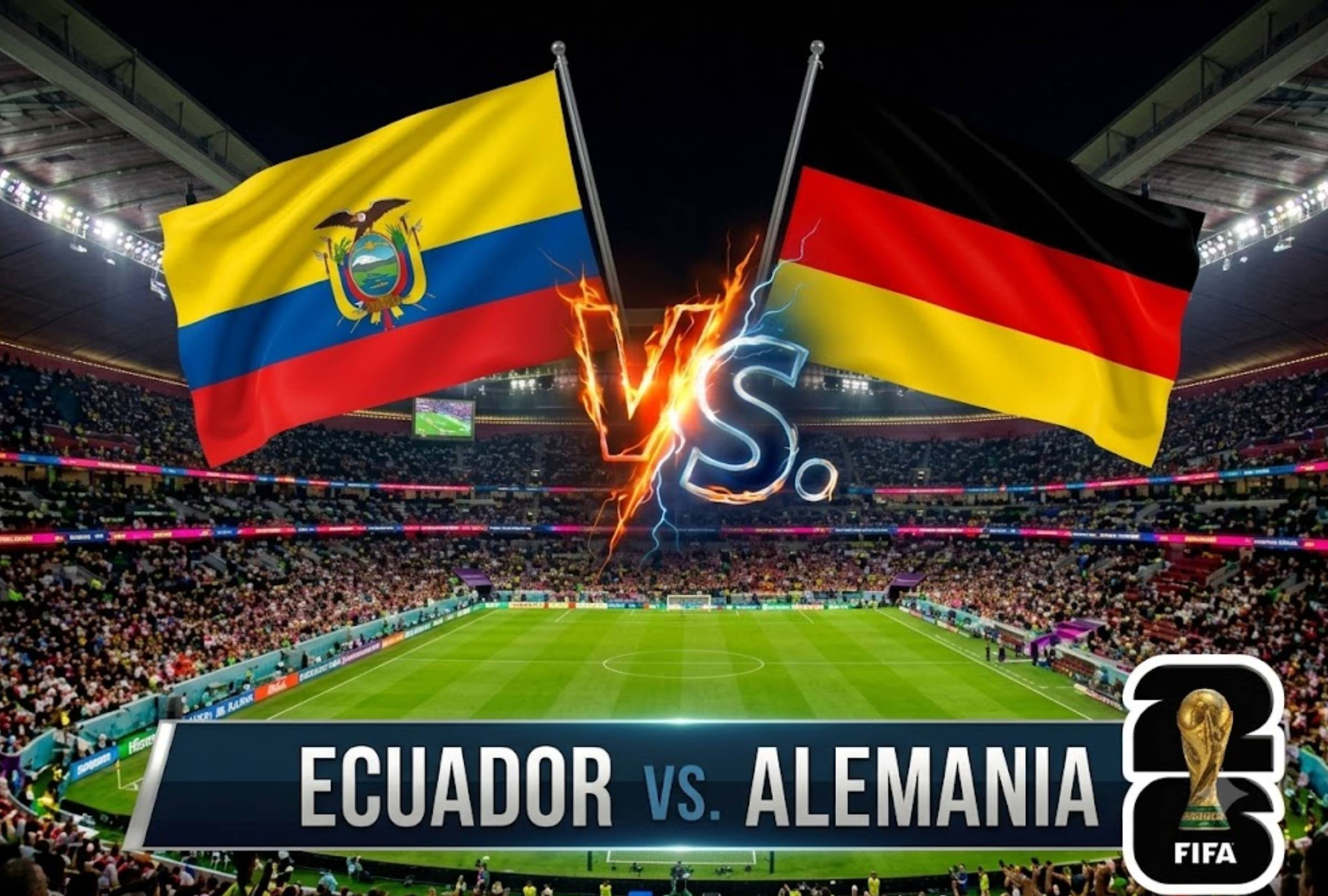 NUEVA YORK (ESTADOS UNIDOS), 25/06/2026.- TUDN y Canal 5 transmitirán EN VIVO el partido de Ecuador vs. Alemania por la última fecha del Grupo E del Mundial 2026 que se realizará en MetLife Stadium, Nueva York, Estados Unidos. Imagen creada por Gemini.