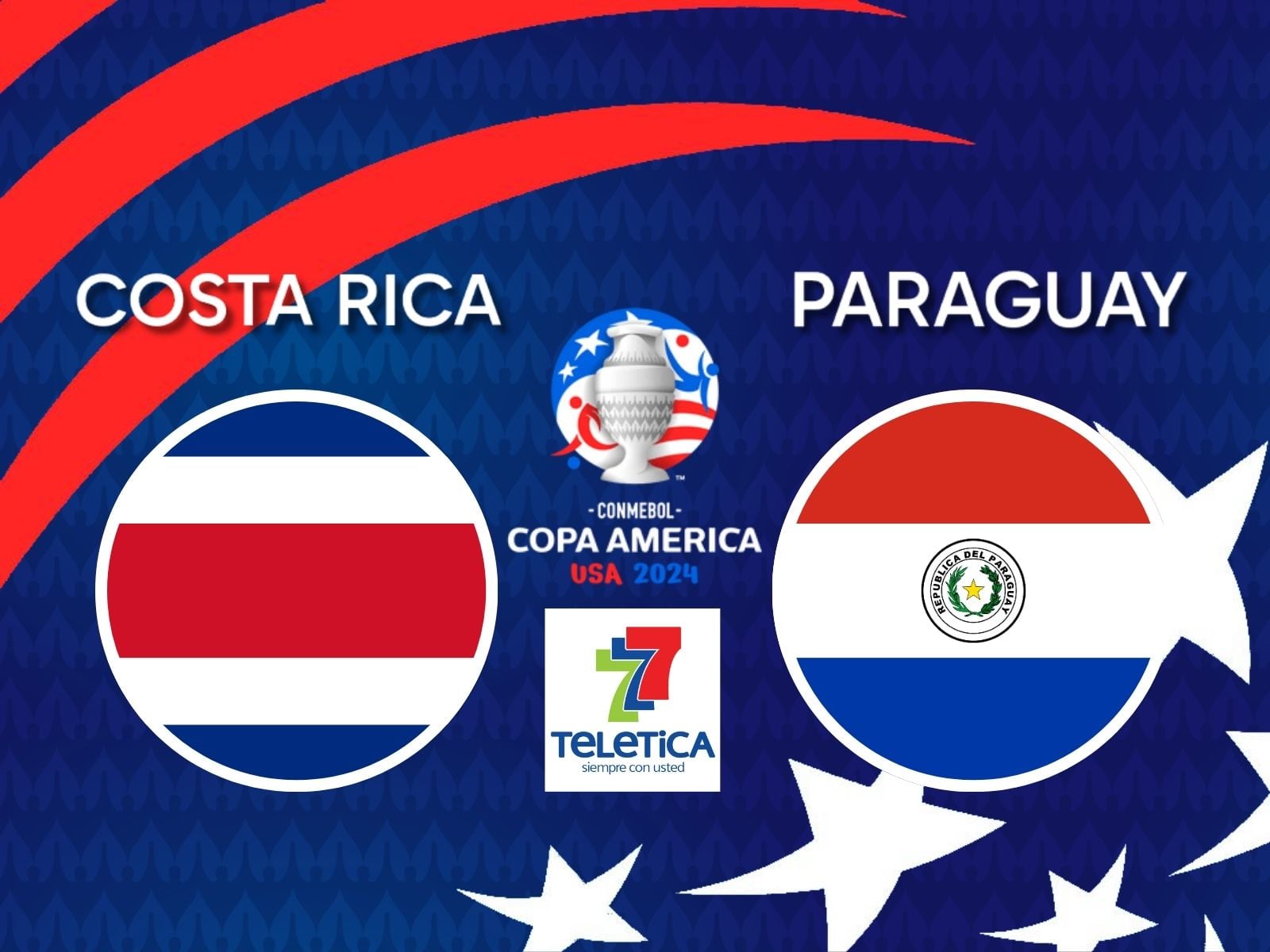 Vive en directo el partido de la Copa América 2024 entre Costa Rica y Paraguay en Teletica, Canal 7: obtén instrucciones sobre cómo ver el partido en tu televisor o transmitirlo en línea. No te pierdas la acción de estos dos equipos luchando por un lugar en los cuartos de final. | Crédito: Canva / Composición Mix