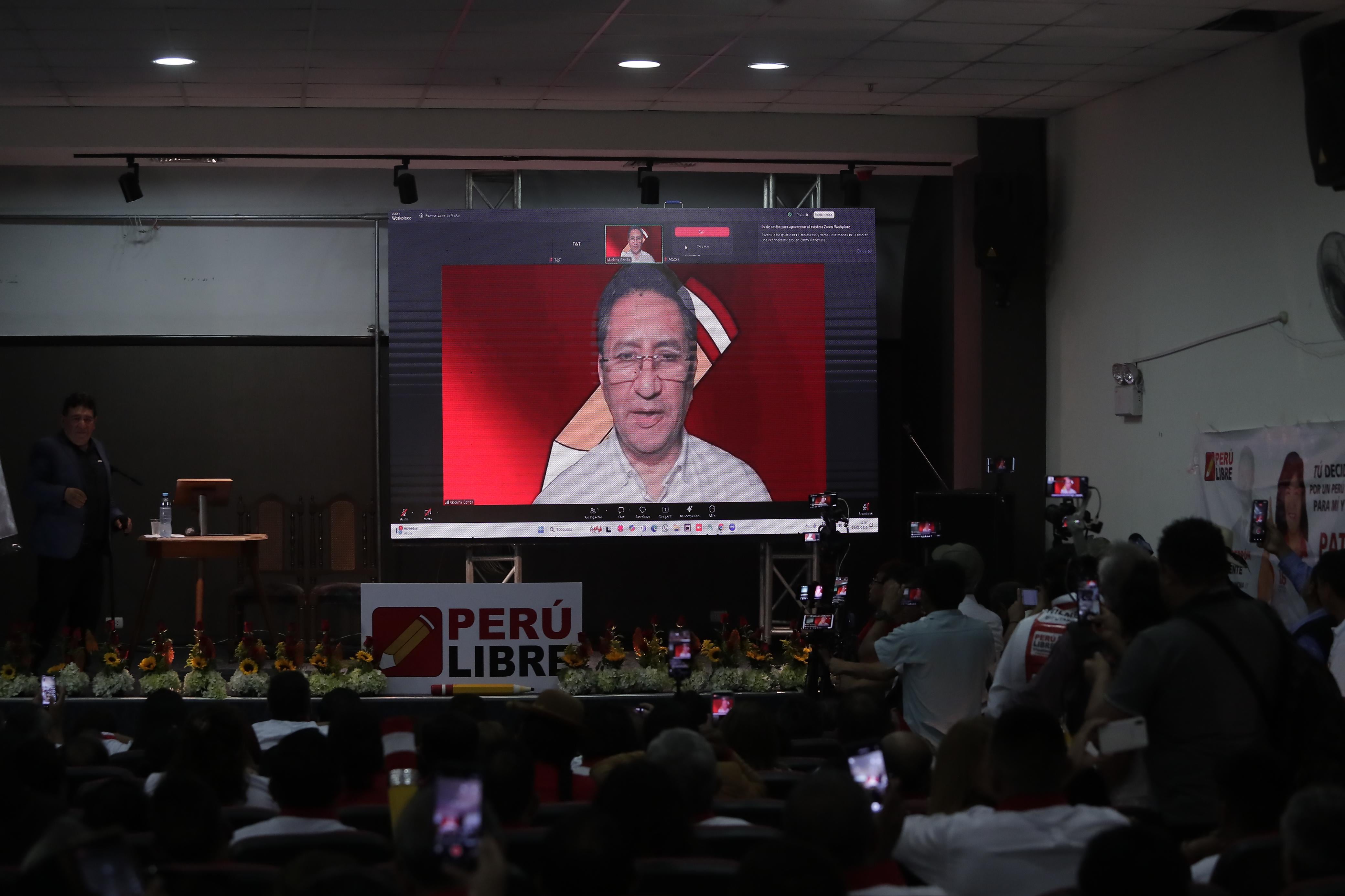 Vladimir Cerrón presentó su candidatura presidencial vía Zoom, en una ceremonia organizada por Perú Libre donde también se anunciaron los candidatos al Congreso. Foto: GEC.