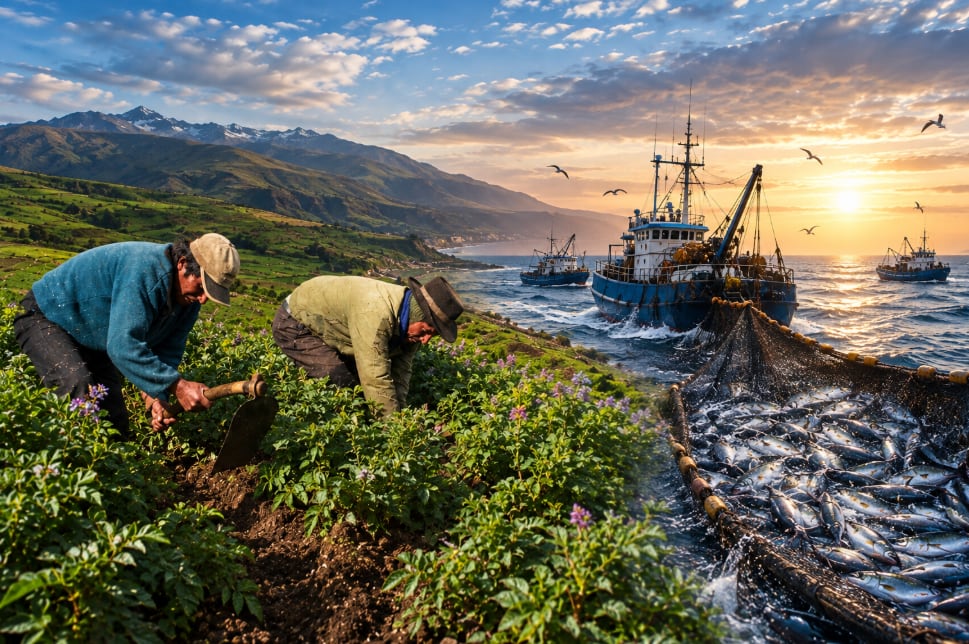 Los sectores de la pesca y la agricultura en el Perú atraviesan un panorama retador en 2026, fuertemente condicionados por las anomalías climáticas del Fenómeno El Niño. (Foto: Andina / ChatGPT)