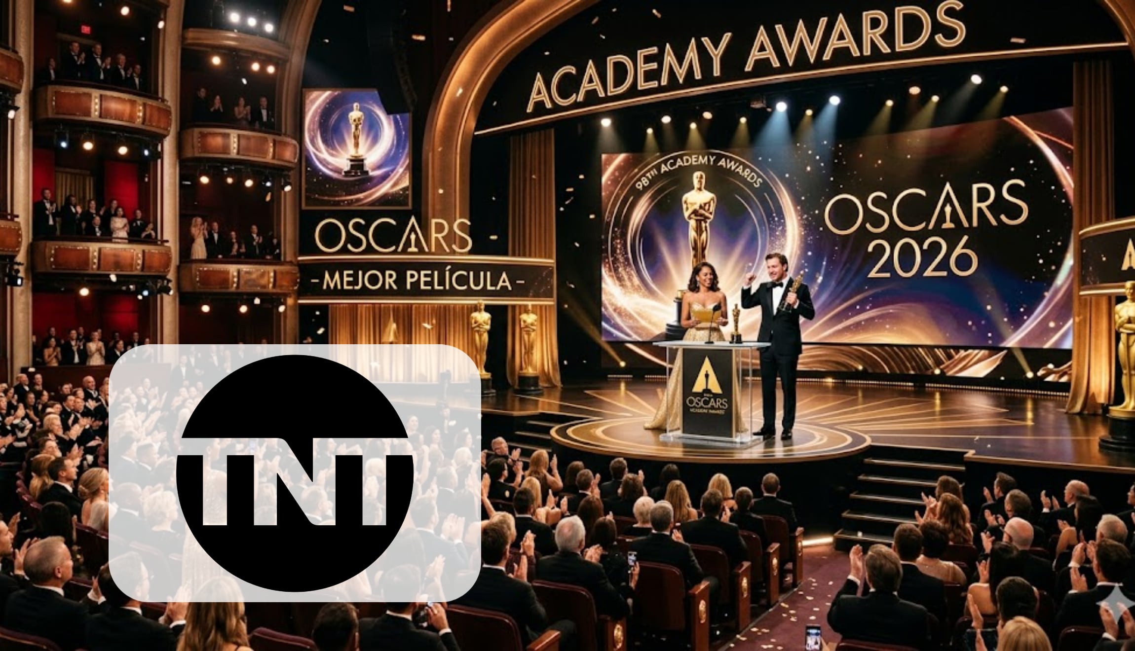 Señal de TNT EN VIVO para seguir la transmisión de los Premios Oscar 2026 en directo, este domingo 15 de marzo, desde el Dolby Theatre de Los Angeles. (Foto: Imagen creada por Gestión Mix utilizando la IA de Gemini)