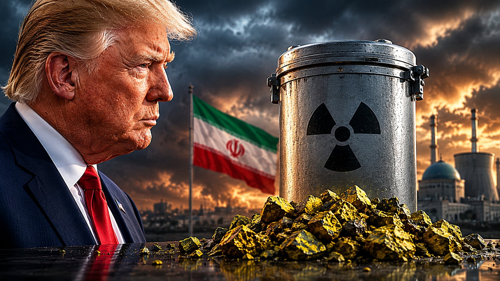 Donald Trump exige a Irán la entrega de sus 440 kilos de uranio enriquecido al 60% para que Estados Unidos los destruya. (Imagen generara por IA, Chatgpt).