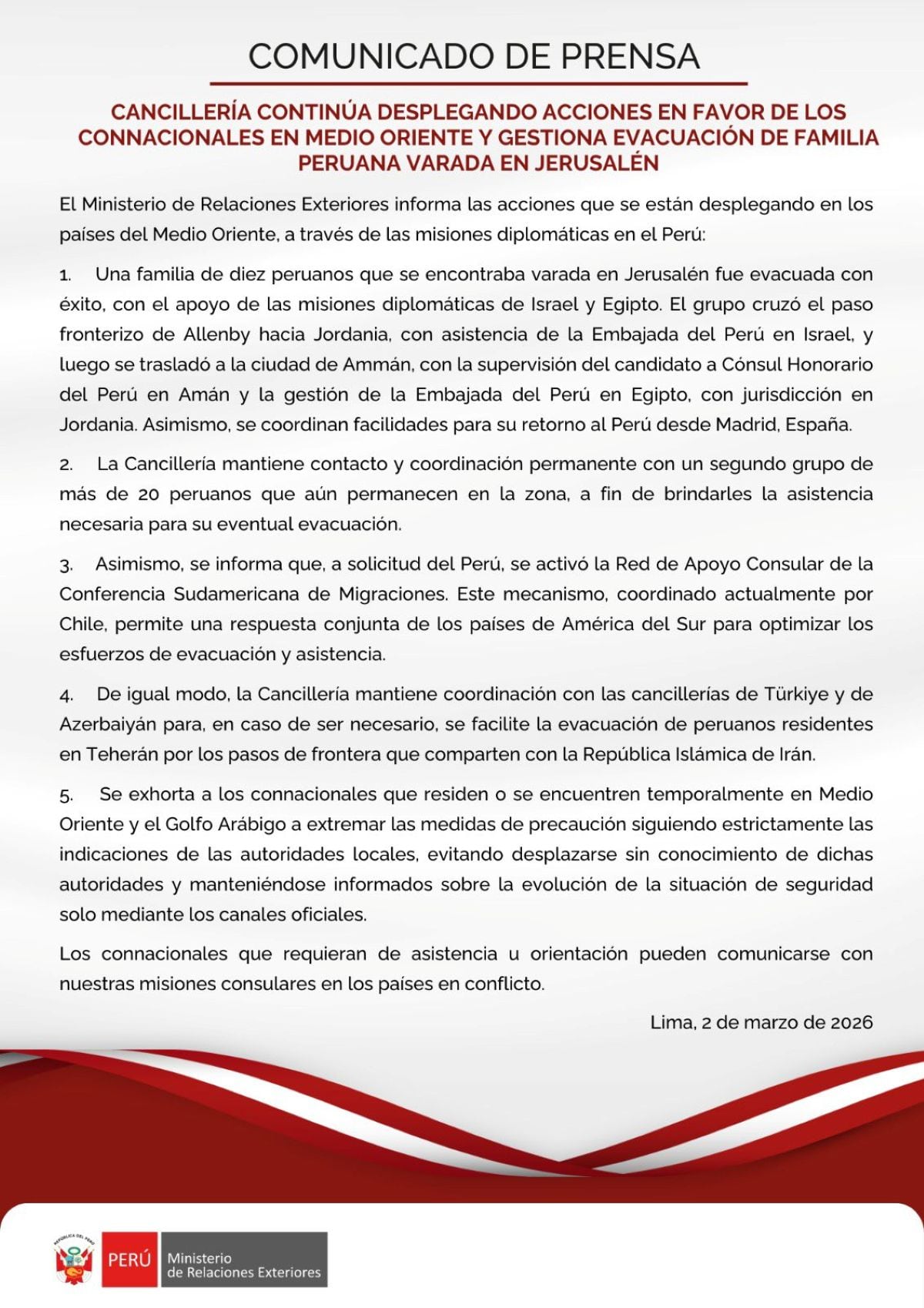 Comunicado de Cancillería. Foto: X.