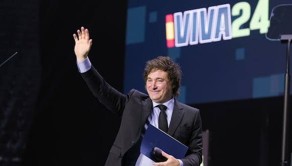 Javier Milei, Argentina's president, at the Europa Viva 24 event, organized by the Vox party, ahead of the European elections in Madrid, Spain, on Sunday, May 19, 2024. Vox the far-right party seeks to make significant gains in June's European parliamentary elections.