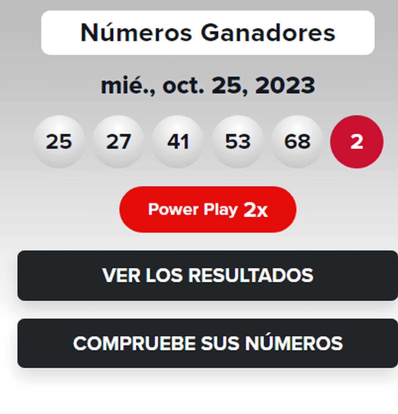 Números ganadores del sorteo del 25 de octubre de la lotería (Foto: Powerball)