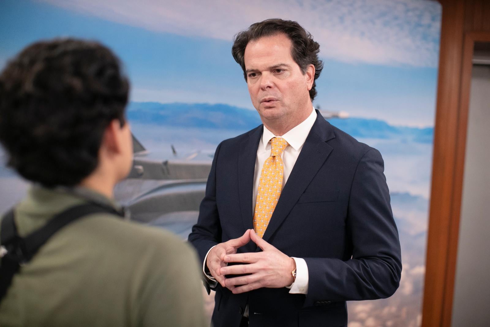 Bernie Navarro, embajador estadounidense en Perú, declara respecto a la adquisición de aviones caza F-16 el 24 de abril. (Foto: Julio Reaño / GEC.)