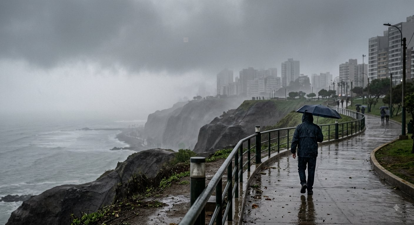 El Senamhi pronostica precipitaciones dispersas en la costa, con mayor incidencia en Lima. La humedad y la nubosidad aumentarían durante las noches y mañanas. Foto: Generada con IA.