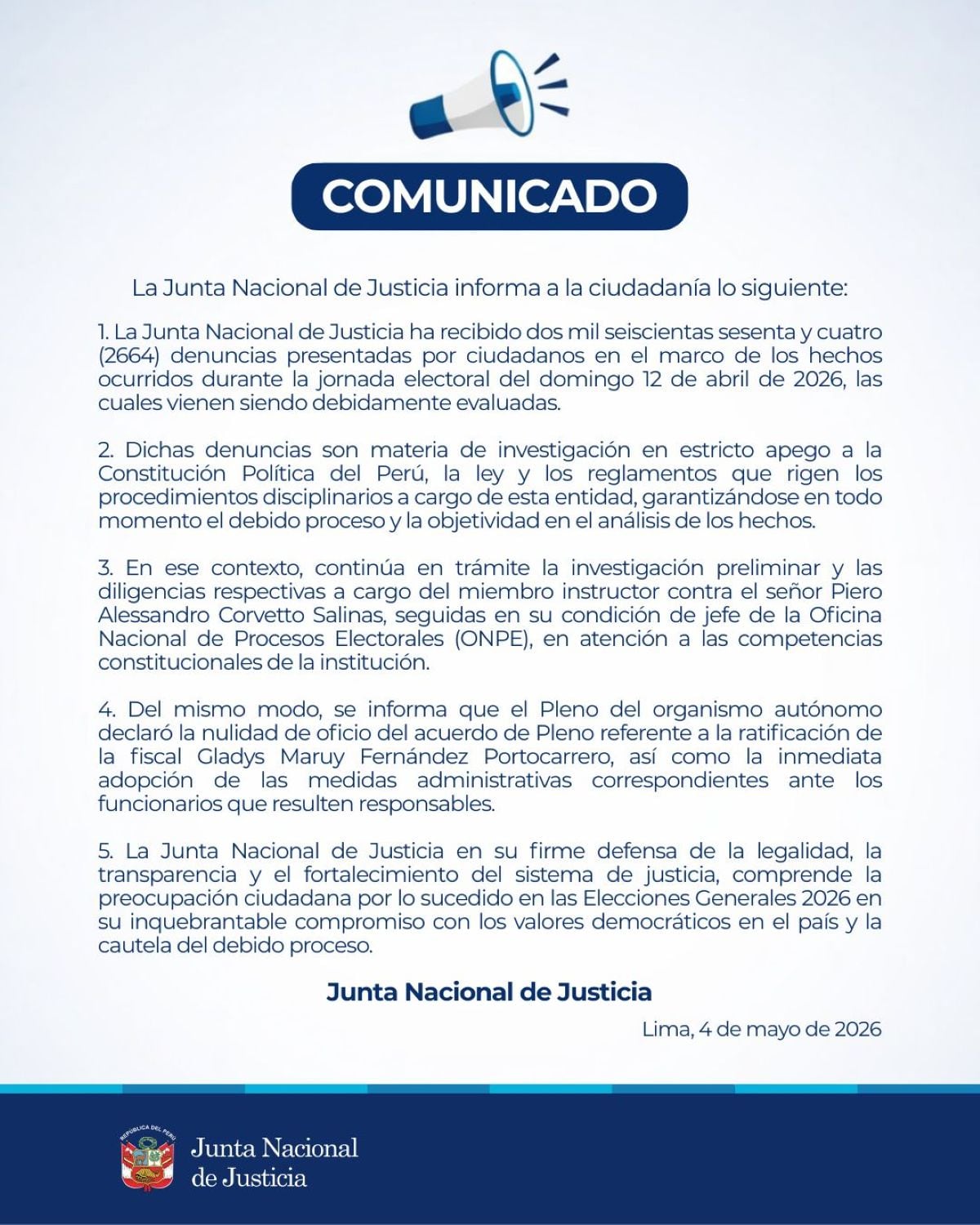 Comunicado de la JNJ. Foto: X.