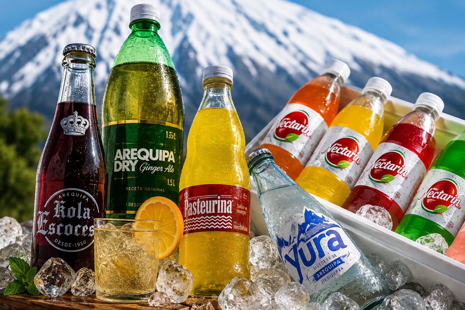 Kola Escocesa, Pasteurina y otras bebidas forman parte del portafolio de la embotelladora arequipeña Yura. (Foto: composición/Yura).