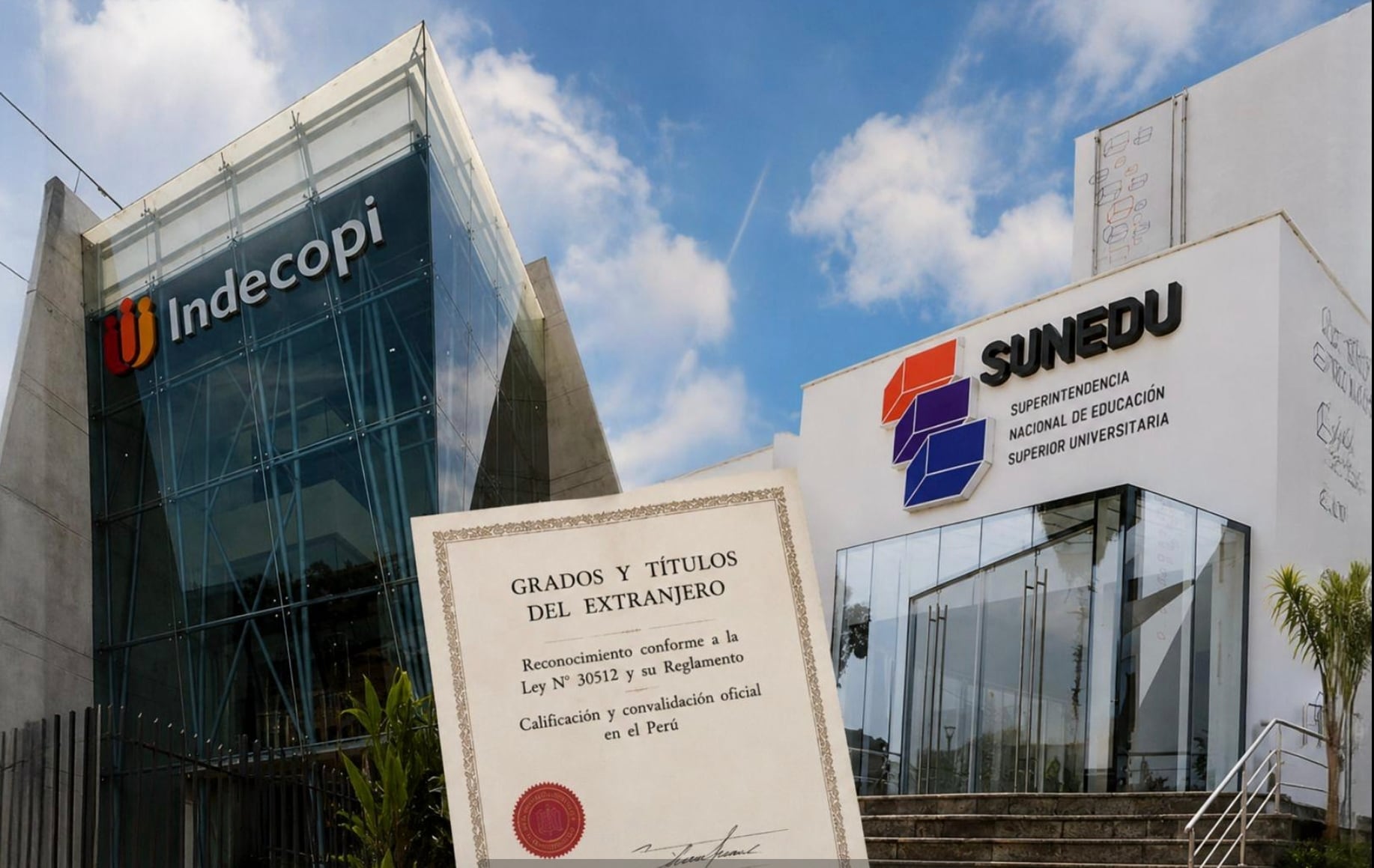 Indecopi declara ilegal cobro de la Sunedu para reconocer grados y títulos obtenidos fuera del país. Foto composición Mía Ríos para Gestión